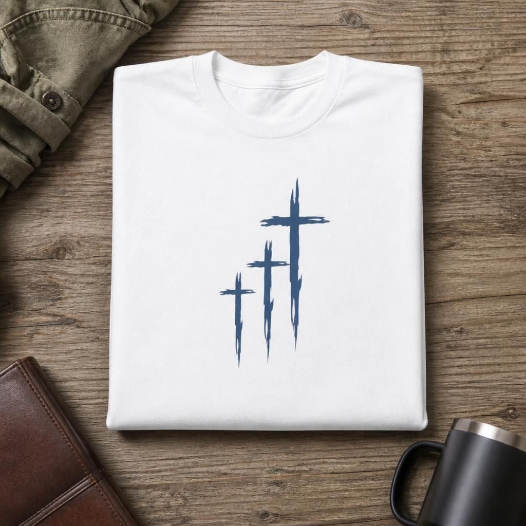 Christian Cross Trio T-Shirt – Minimalist Faith Graphic Tee for Women, Cute Religious Shirt Gift for Her
