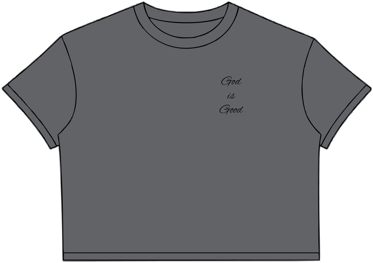 Women’s Crop Tee – Minimalist “God Is Good” Graphic