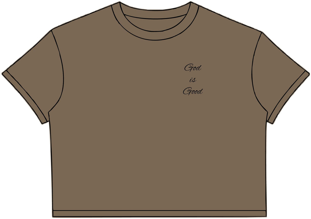 Women’s Crop Tee – Minimalist “God Is Good” Graphic - Legacy of Light Finds